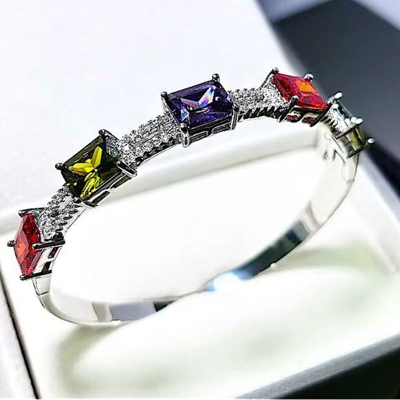 Elegant Multi-Color Gemstone Bracelet Sterling Silver - Picture 1 of 2